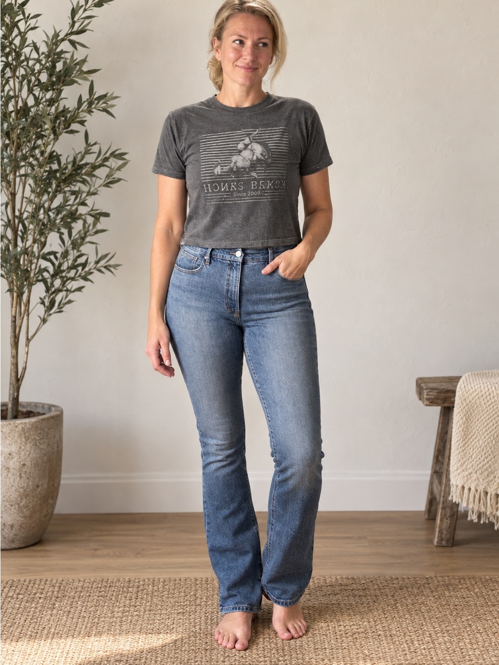 Good American Good Classic Slim Bootcut Jeans 10 Long Indigo High Rise